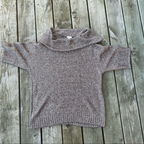 Chico’s gold lurex/tan sweater turtleneck cowl sequined - Picture 1 of 7
